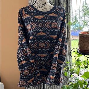 Columbia Navy and Orange Patterned Crew Neck Sweat Shirt